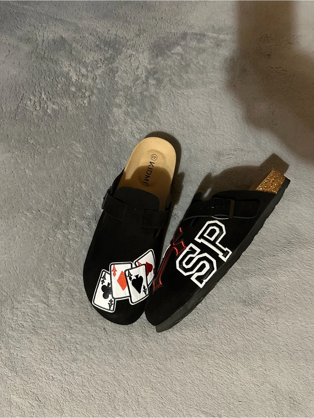 Custom Black Playing Card Patch Clogs | Handmade Streetwear Clogs | All Sizes